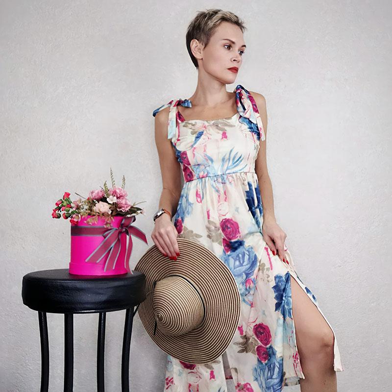 Women's Sling Floral Dress Female  Printed Split Sexy Sleeveless Dress for Beach Holiday Party