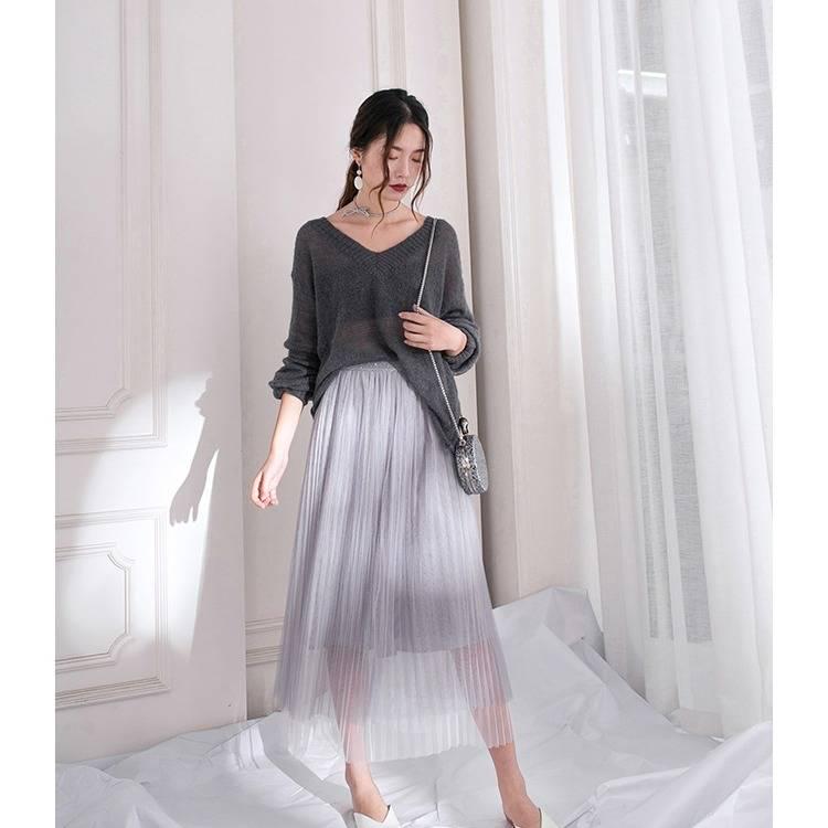 Pofulove Mohair Sweater Hedging Thin Perspective Sexy Lady Hollow Long-sleeve Bottoming Knitwear