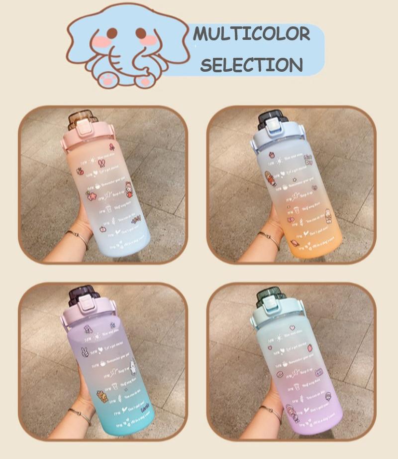 2L Sports Straw Water Bottle with Stickers Portable Large Capacity Fitness Bike Cup Summer Ice Cold Water Jug