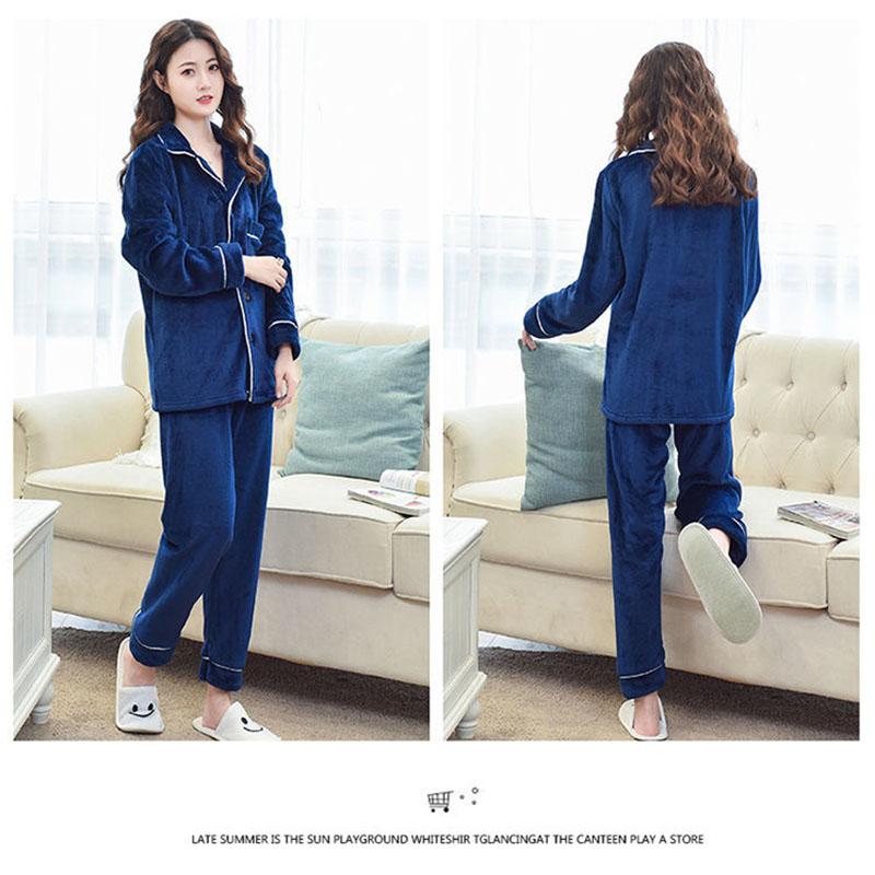Genuine Flannel Autumn and Winter Women's Pajamas Plus Velvet Thick Coral Fleece Suit Large Size Warm Home Service