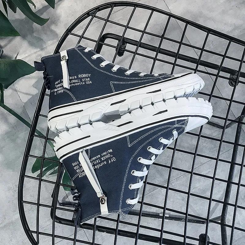 Breathable Comfortable Sneakers Casual Shoes Walking Shoes Fashion Versatile Men's High Top Canvas Shoes