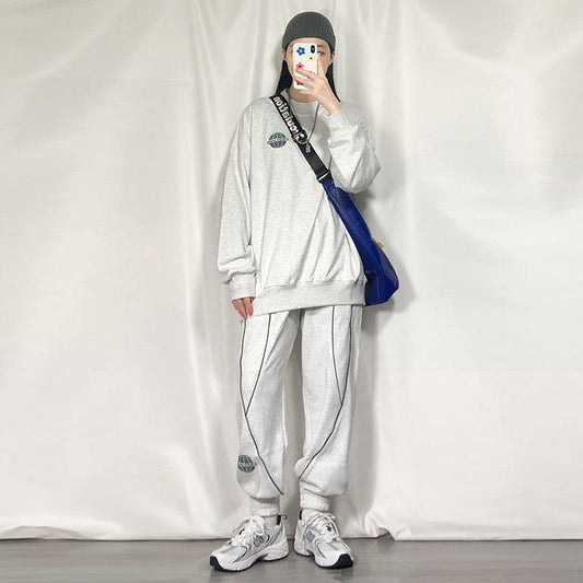 Extra Large Size Solid Color Pullover Casual Sports Suit Women's Spring and Autumn Thin Section Meat-covering Sweater and Leggings Two-piece Set