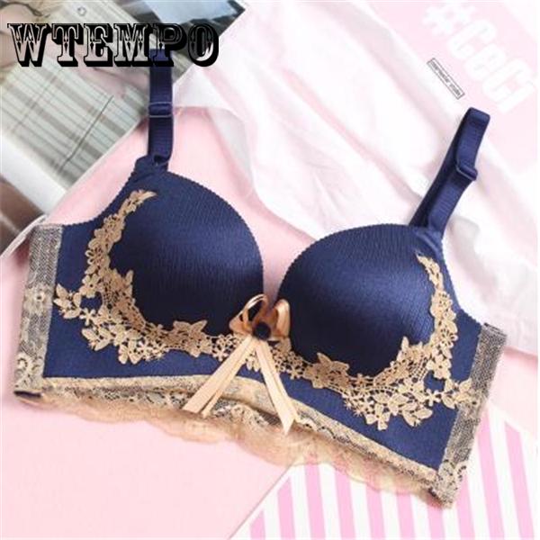 Luxury  Embroidery Court Bra Wireless Gather Adjustment Small Chest Seamless Bra