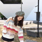 Pofulove Loose Pullover Sweater Women Autumn  Winter Cute Colored Striped Knitted Sweater Student