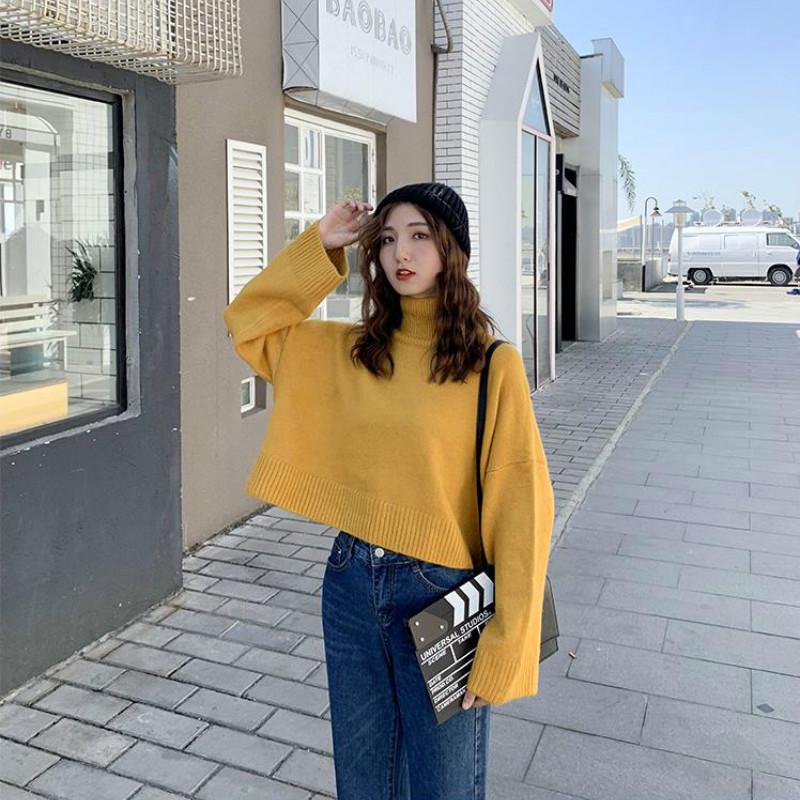 Women's Navy Half-neck Long Sleeve Pullover Sweater Casual Loose Tops Ladies Wild Sweater