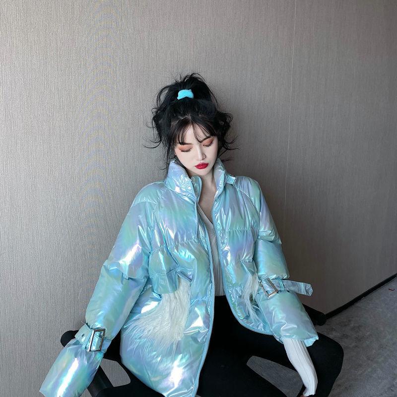 Winter Bright Down Down Padded Jacket Women's Short Loose Cotton-padded Coat Jacket Bread Coat Winter Warmth Thick Coat Disposable