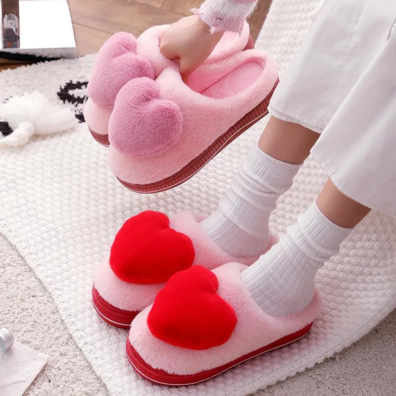Autumn and Winter Women's High-heeled Thick-soled Home Cotton Slippers Anti-slip Plush Slippers Confinement Shoes