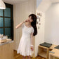 French Niche Dress with Wooden Ears Summer and Korean Version of The New Wild Waist Thin White Lace-up Short-sleeved Fairy Skirt