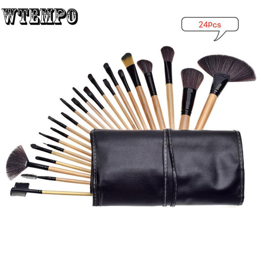 24 Pcs/lot Bamboo Pole Makeup Brushes Suit Bamboo Pole with Sack  Bamboo Handle Makeup Brush