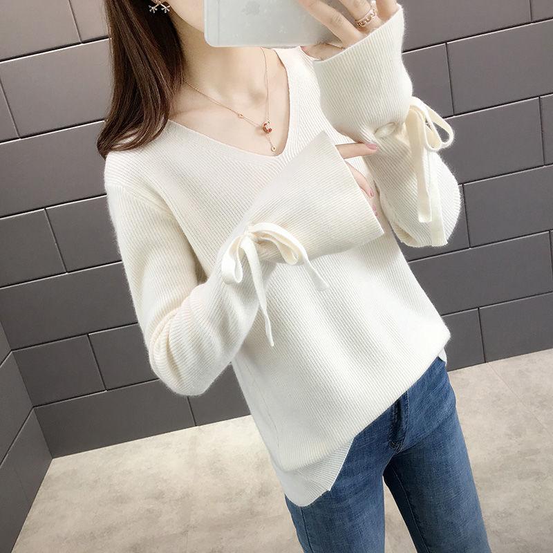 Autumn and Winter Long-sleeved Sweater Knitted V-neck Bottoming Shirt Fashion All-match Female Top