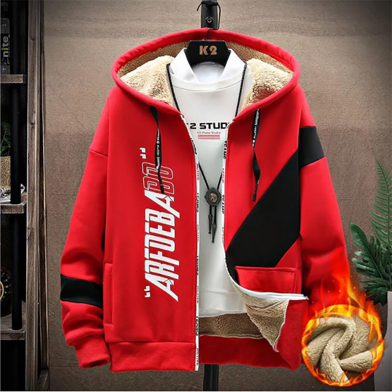 Lamb Wool Sweatshirts Men's Autumn and Winter Korean Style Trend Plus Velvet Thick Lamb Wool Sweater Men
