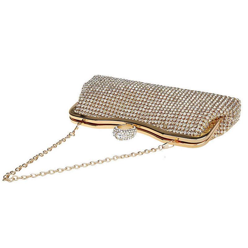Women's Clutch Bag Elegance Luxury Shoulder Bag Ladies Wedding Evening Banquet Bridal Rhinestones Smooth Metal