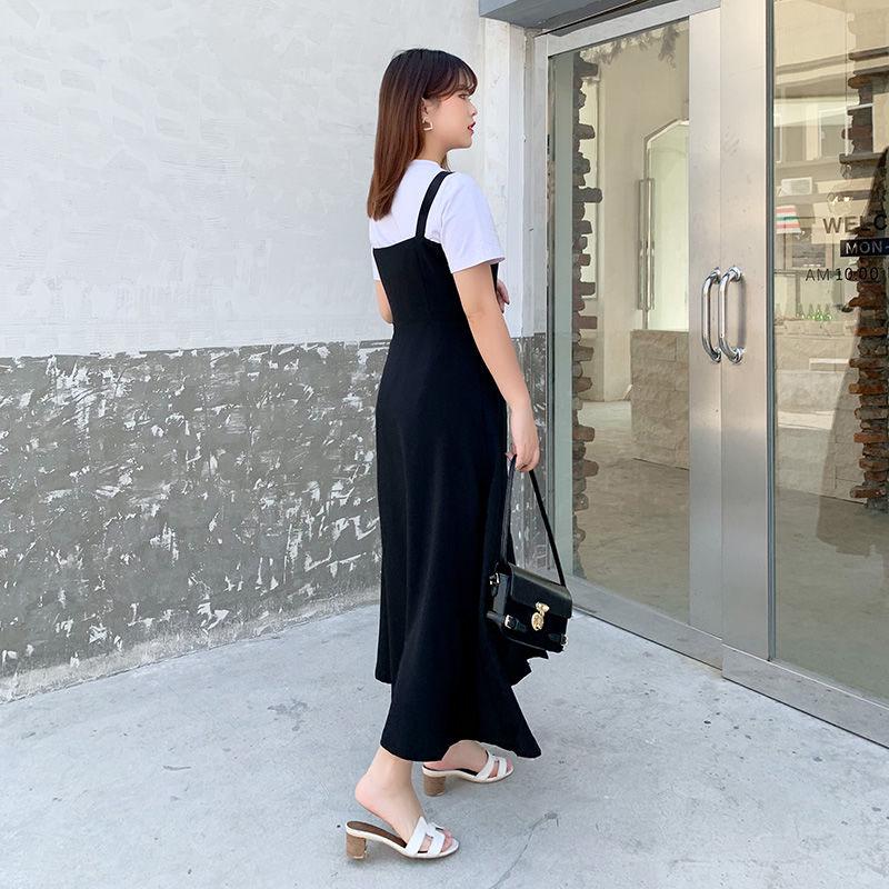 Womens Summer Dresses  Short-sleeved Shirt Top and Long  Strap Dress Two-piece Set Plus Size Outfits