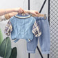 Boys Spring and Autumn Suit Handsome Baby Spring Sweater Vest Three-piece Children's Plaid Shirt Long-sleeved Comfortable Suit