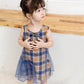 Children Dress Girls Summer Thin Dresses Plaid Sleeveless Bowknot Princess Dress Irregular Mesh Dress Vest Dress