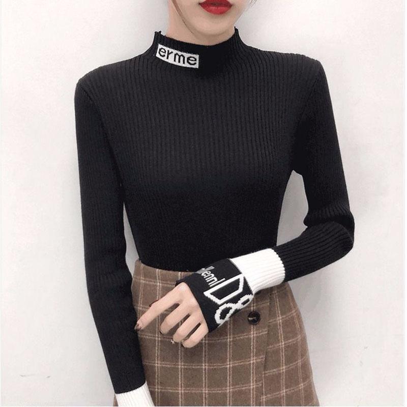 Autumn and Winter Slim Knit Bottoming Shirt Casual Flared Sleeve Sweater Simple Sexy Female Top
