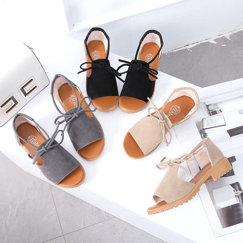Sandals Women Summer Flat Bottom Korean Fashion Simple Students All-match Sports Lace-up Women's Shoes Sandals Women