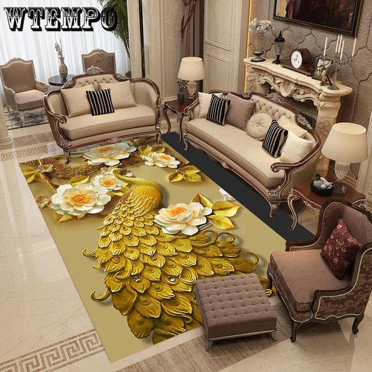 Flower Printed 3D Carpet Large Size  Peacock Living Room Bedroom Tea Table Rug Antiskid Floor Mat