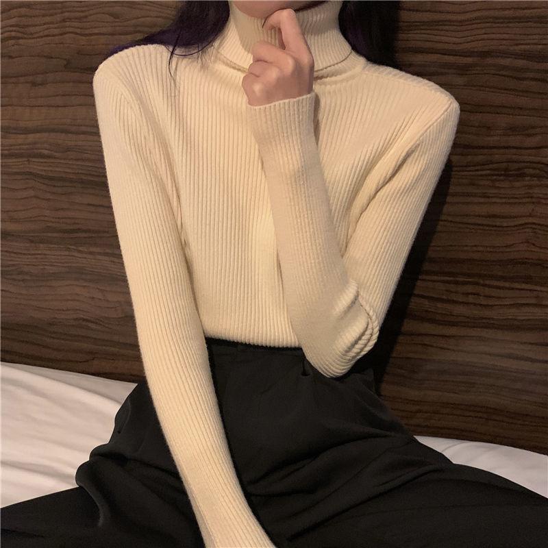 Turtleneck Sweaters Women Autumn Winter High Neck Pullover Sweaters Knitted Jumpers Solid Casual Slim Long Sleeve Basic Tops