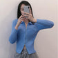 Polo Collar Knitted Cardigan Women's Thin Slim Slimming Short Double-headed Zipper Long-sleeved Top