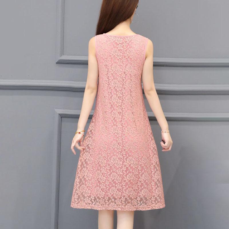 Women Sleeveless Long Skirt Casual Lace Dress Slim Temperament Bottoming Skirt for Youth Summer