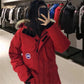 Men's and Women's Mid-length Down Jacket Thickened Tooling Canadian Style Couple Goose Loose Jacket Pie To Overcome Fur Collar Warm Cotton Clothing