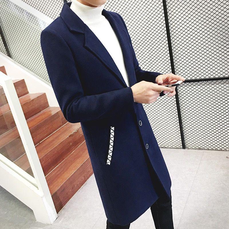 Winter Wool Jacket Men's Wool Coat Casual Slim Woolen Coat Men's Long Cotton Collar Trench Coat