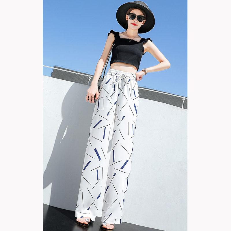 Geometric Print Chiffon Pants Spring and Summer Women's Wide Leg Trousers Vertical High-waisted Pants Women's Loose Mopping Pants