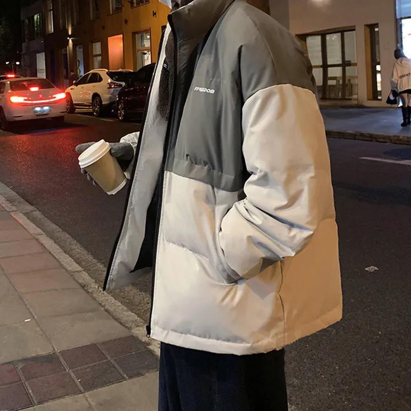 Winter Thick Warmth Stand-collar Down Jacket Stitching Contrast Color Men's Cotton Jacket