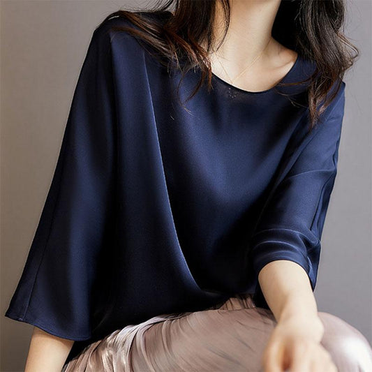 Ascetic Goddess Temperament Silky Nude Stretch Satin Double Sided Smooth Fabric Women's Commuter Top