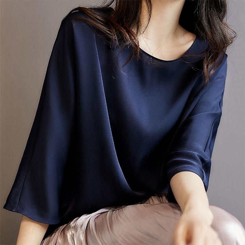 Ascetic Goddess Temperament Silky Nude Stretch Satin Double Sided Smooth Fabric Women's Commuter Top