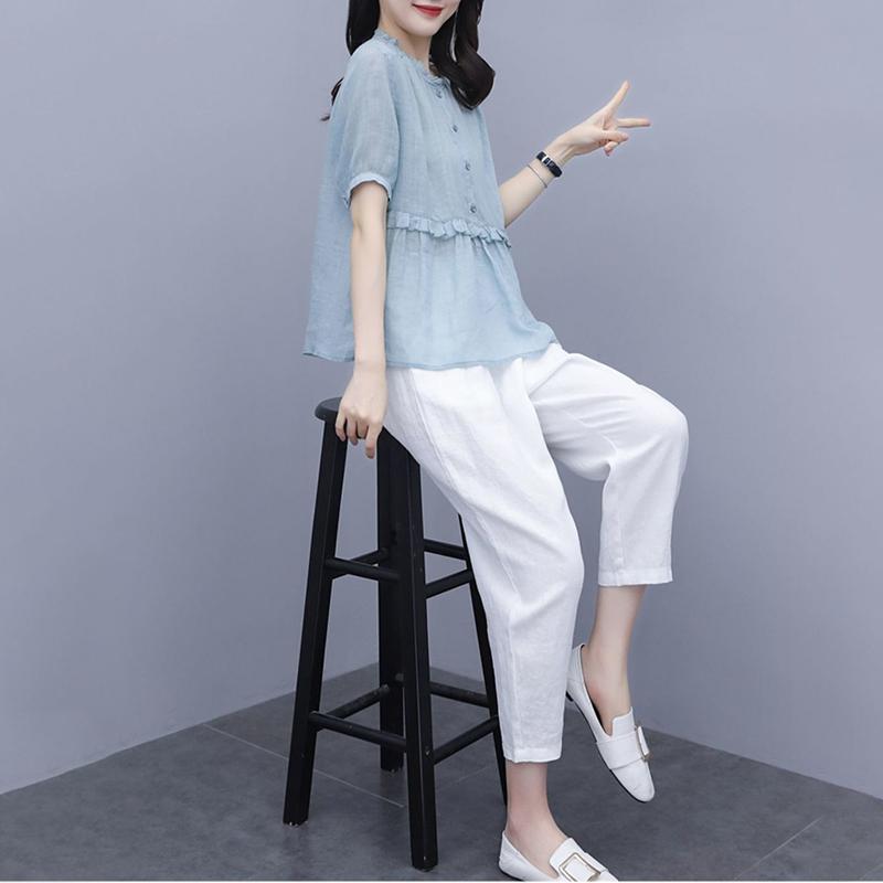 Women's Temperament Loose Thin Casual Two-piece Suit Elegant Casual Loose Suit Fabric Light Sweat-absorbent and Breathable