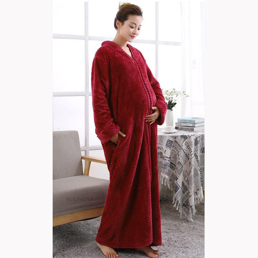 Zipper Nightdress Women's Winter Long Lazy Pajamas Large Size Loose One-piece Pregnant Thickening Nightgown Couple Bathrobe