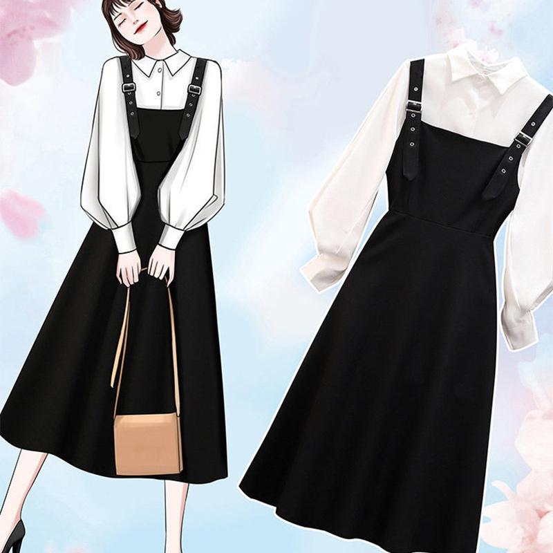 Plus Size Women's Spring and Autumn Suit Women's Fashion Shirt Cover Belly Slimming Dress Women Two-piece Suit