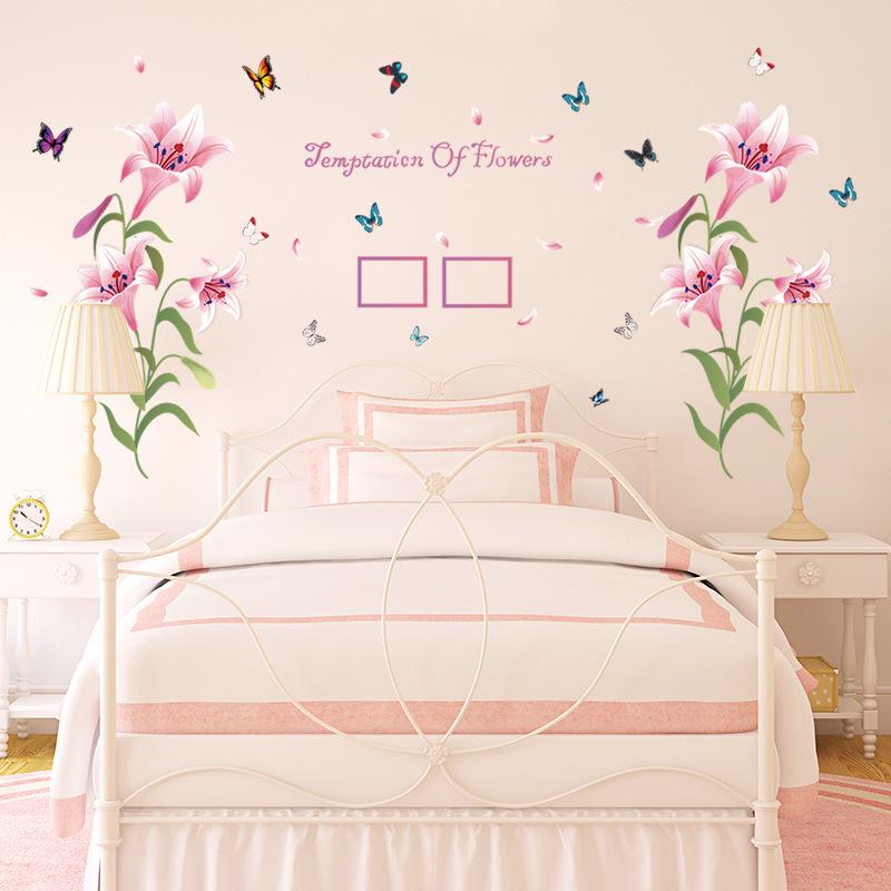 Pink Lily Flower Frame Romantic bedroom living room porch decorative wall sticker