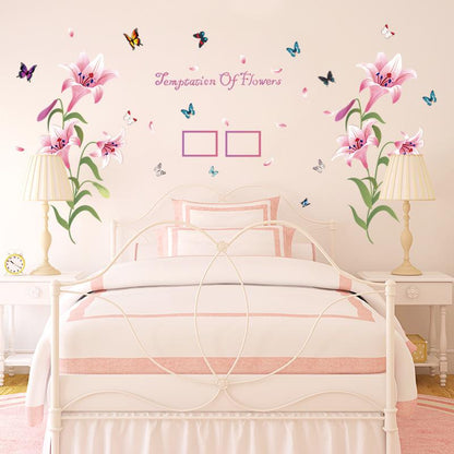 Pink Lily Flower Frame Romantic bedroom living room porch decorative wall sticker