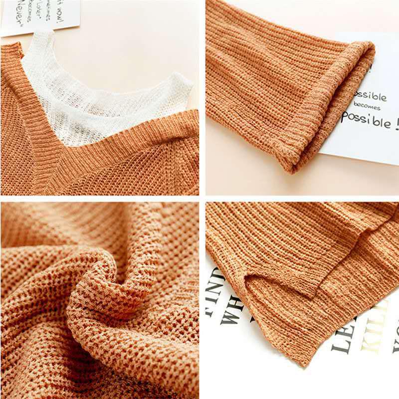 Women's Pullover Sweater Fake Two-piece Sexy Off-the-shoulder Sweater Women's Long-sleeved Loose Sweater Bottoming Top