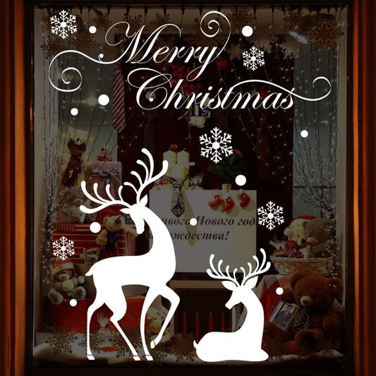 Christmas Window Stickers White Snowflake Reindeer Wall Stickers Merry Christmas Decoration