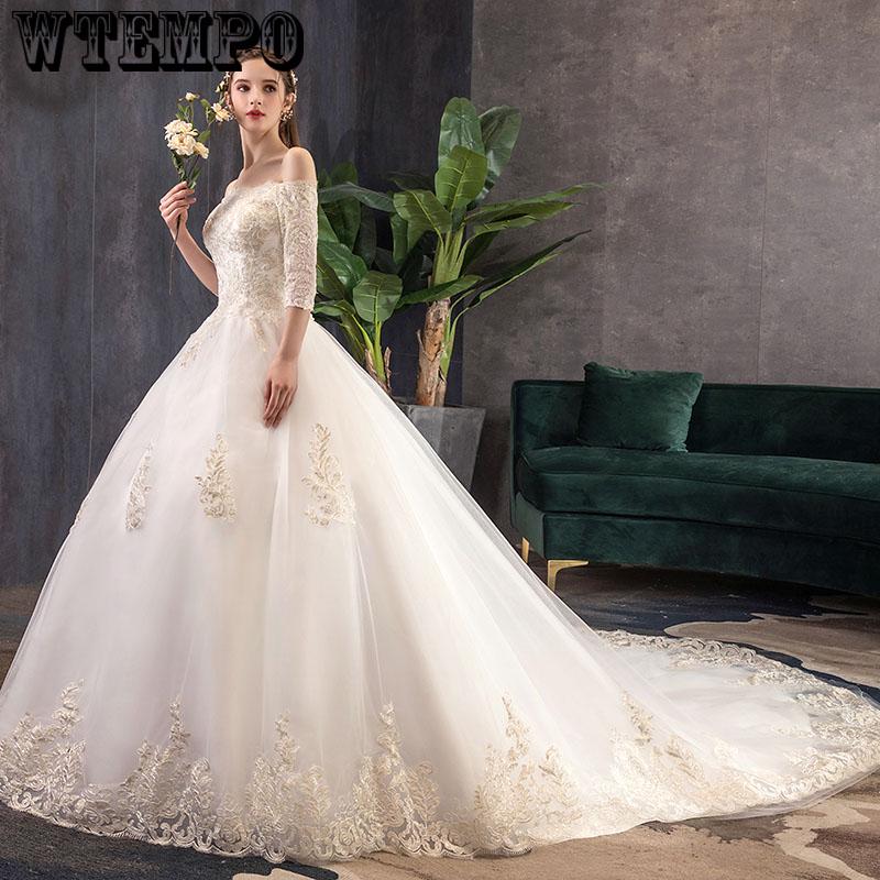 Bridal Wedding Gown White Lace Wedding Dress Train Vintage  vestido De noiva