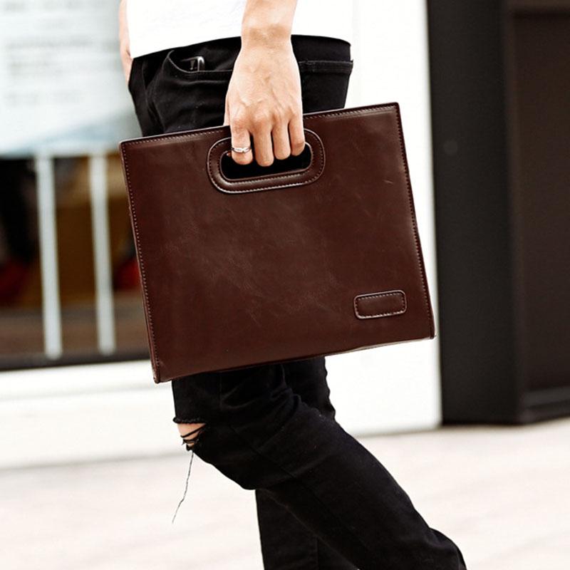 Business briefcase men brown large capacity zipper leather anti-theft waterproof clutch iPad bags