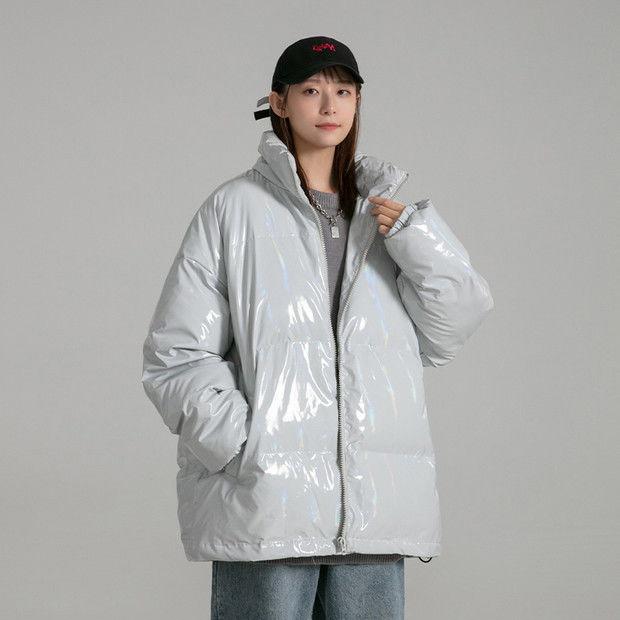 Winter Bright Face Cotton-padded Jacket Female Korean Version Loose Student Cotton-padded Jacket Thickened Warmth Stand-up Collar Bread Suit Jacket