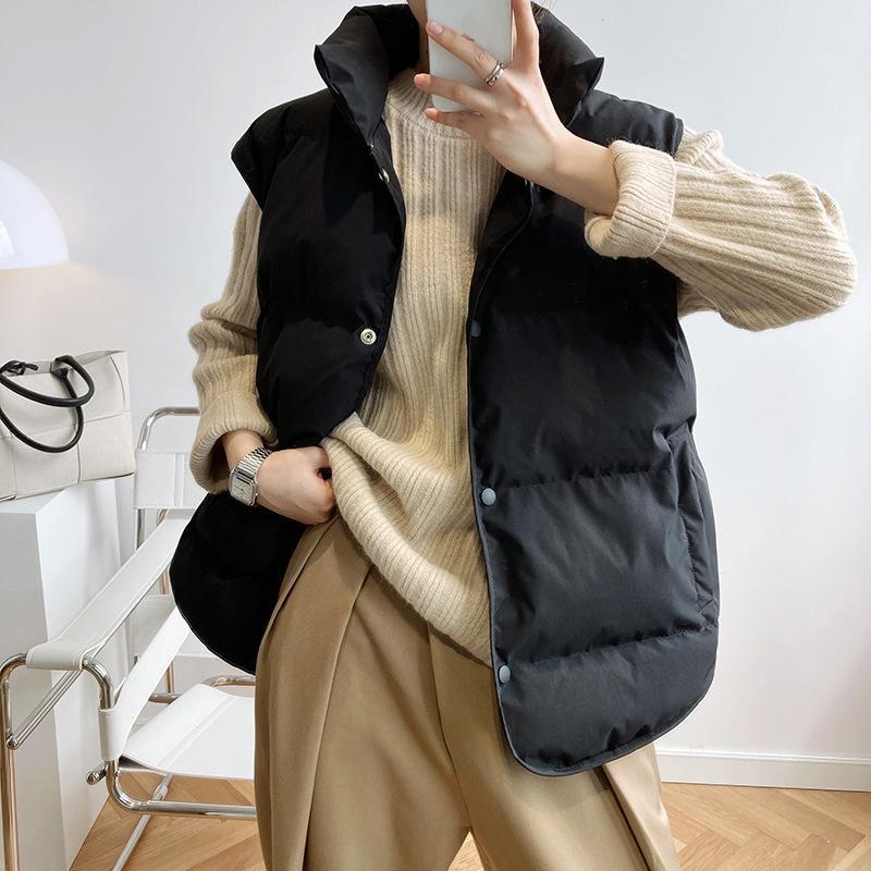 Thick Cotton Vest Women's Short Autumn and Winter Loose Sleeveless Warm Coat Stand Collar Vest