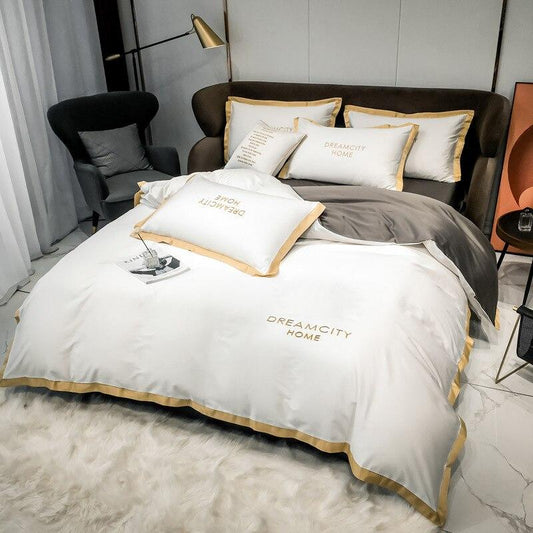 Pure Cotton Four-piece Full Cotton Duvet Cover Quilt Cover Bed Linen Embroidered Color Matching Bedding