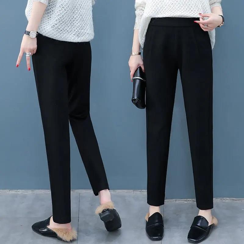 Autumn and Winter Thick Woolen Harem Pants Women's High Waist Slimming Feet Pants Korean Straight Radish Pants Casual Pants Women