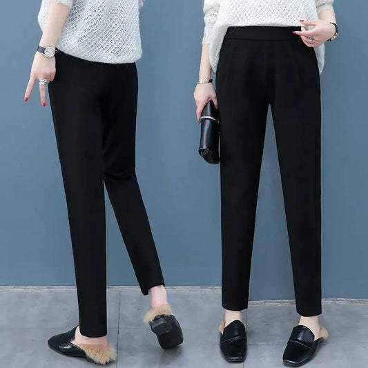 Autumn and Winter Thick Woolen Harem Pants Women's High Waist Slimming Feet Pants Korean Straight Radish Pants Casual Pants Women