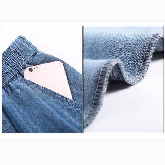 Women's Summer Thin Tencel Jeans Loose Drawstring Leggings Elastic High Waist Straight Pants Sports Casual Pants Harem Trousers Cropped pants