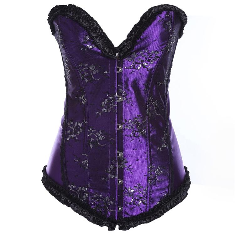 Jacquard Women's Spiral Steel Boned Overbust Corsest & Bustiers Long Torso Body Shaper Corset With