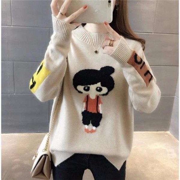 Autumn and Winter Warm Turtleneck Sweater Cartoon Jacquard Bottoming Shirt Loose Long Sleeve Sweater
