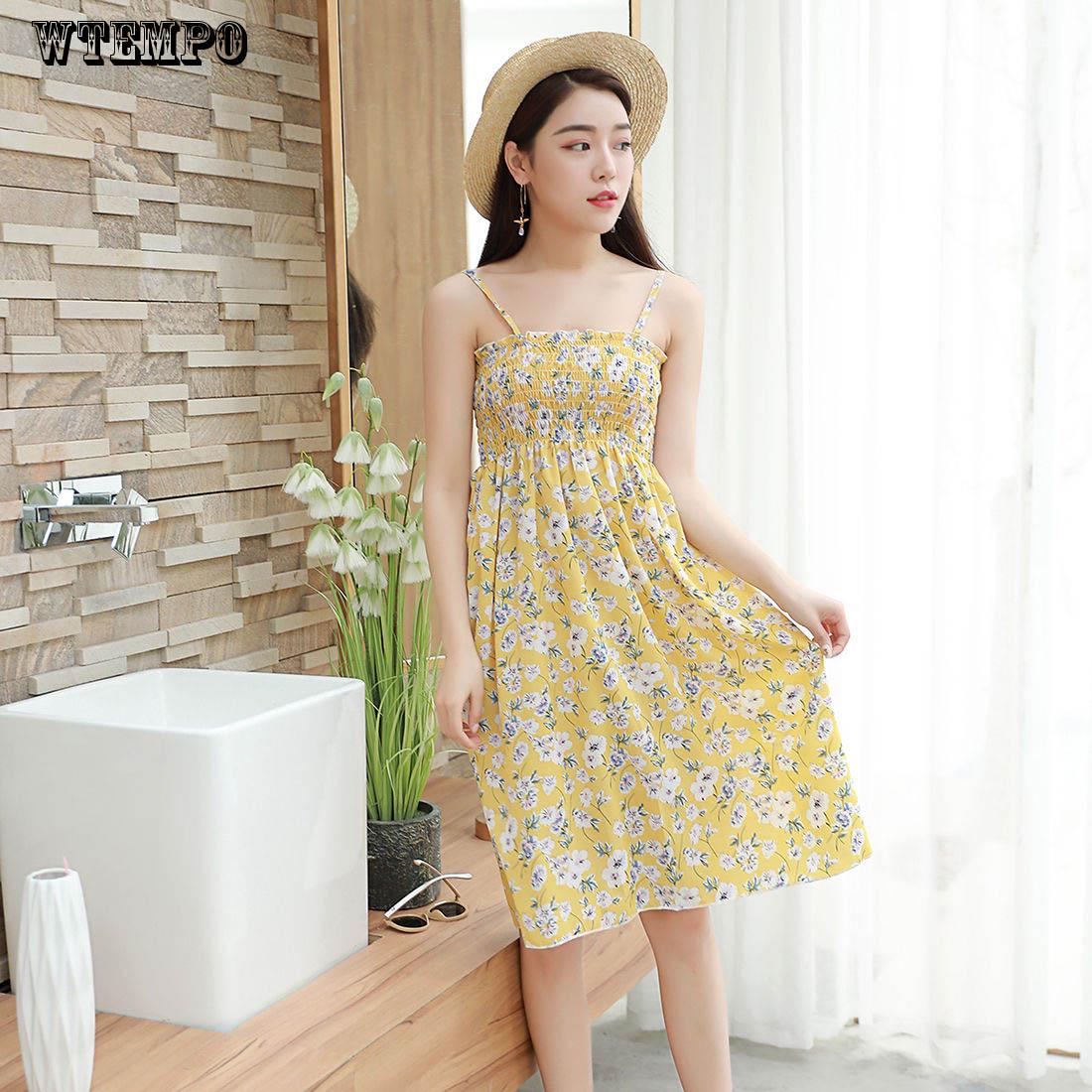 WTEMPO Tube top waist sleeveless strap dress pleated skirt spring and summer wrapped chest slim