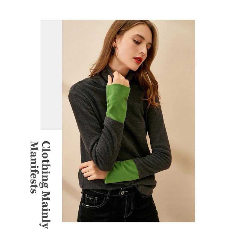 Women's High Neck Knitted Shirt Skin-friendly Breathable Stitching Color Bottoming Shirt Pull Over High Collar Loose Fit Long Sleeves T-shirt Basic
